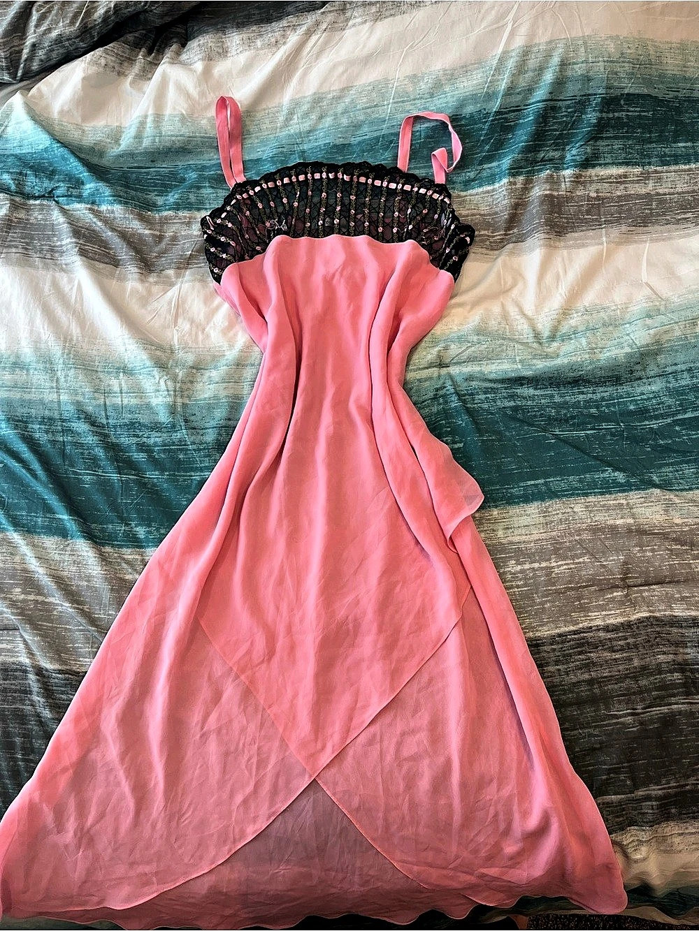Vintage Lingerie Dress Black and Pink Lace